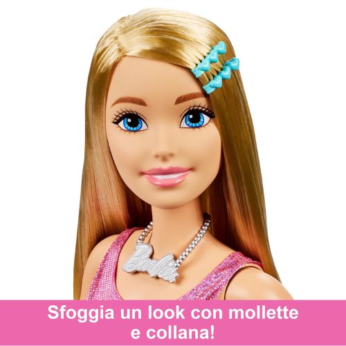 Barbie – Bambola da 71 cm con Capelli Biondi, Abito Rosa Scintillante e Accessori – Mattel - immagine 8