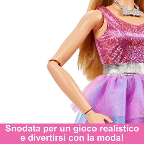 Barbie – Bambola da 71 cm con Capelli Biondi, Abito Rosa Scintillante e Accessori – Mattel - immagine 6