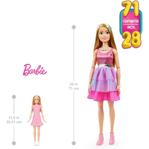 Barbie – Bambola da 71 cm con Capelli Biondi, Abito Rosa Scintillante e Accessori – Mattel - immagine 3