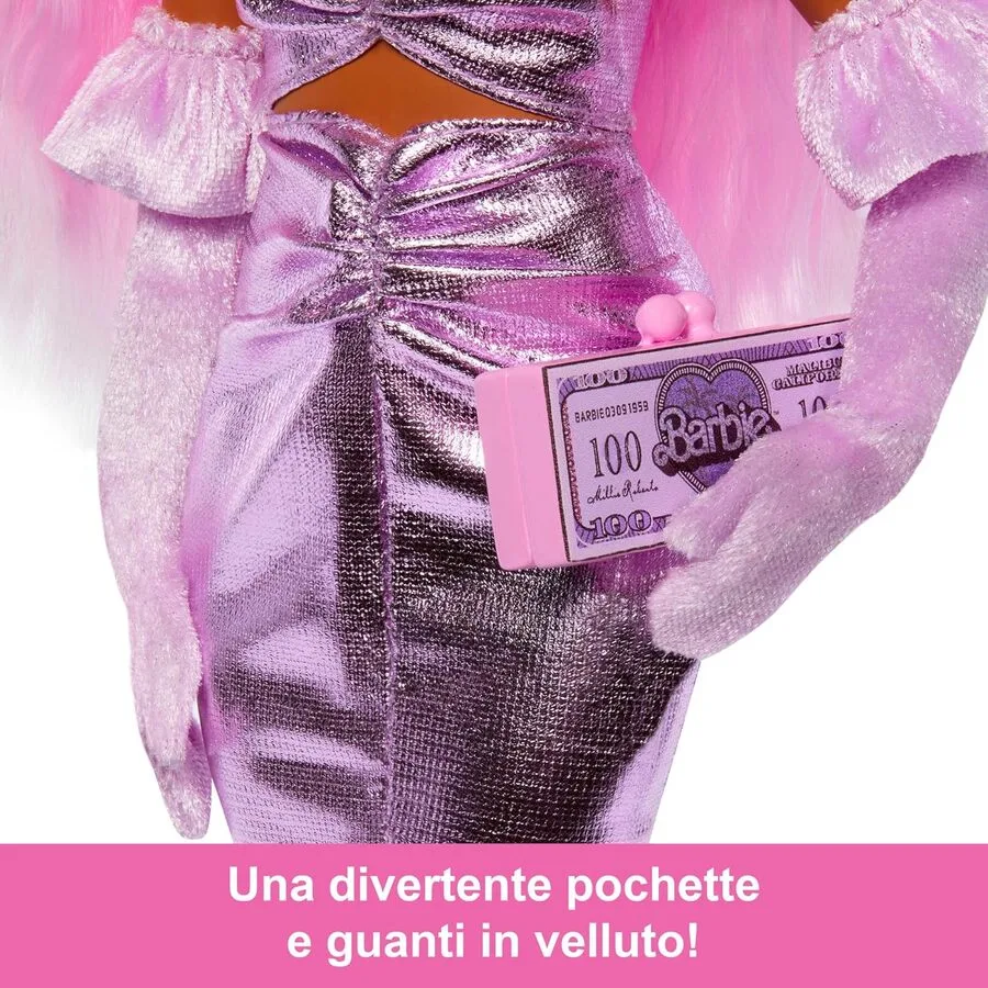 Barbie Deluxe Style n.1, capelli rosa e abito lucido Barbiecore con accessori di lusso – Mattel | 4cm x 9,5cm x 29,5cm - immagine 7