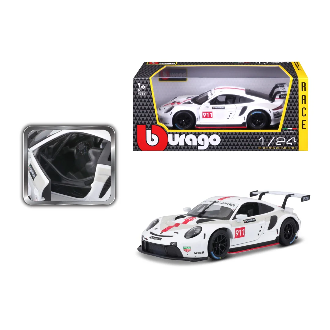 18-28013 Bburago Race - Porsche 911 RSR GT, bianca - Scala 1:24 - immagine 4