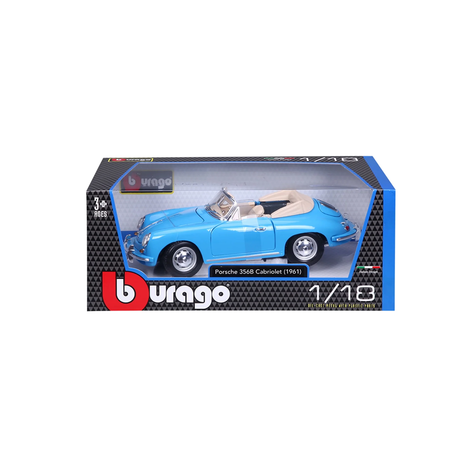 18-12025 Bburago - Porsche 356B Cabriolet (1961), blu - Scala 1:18 - immagine 5