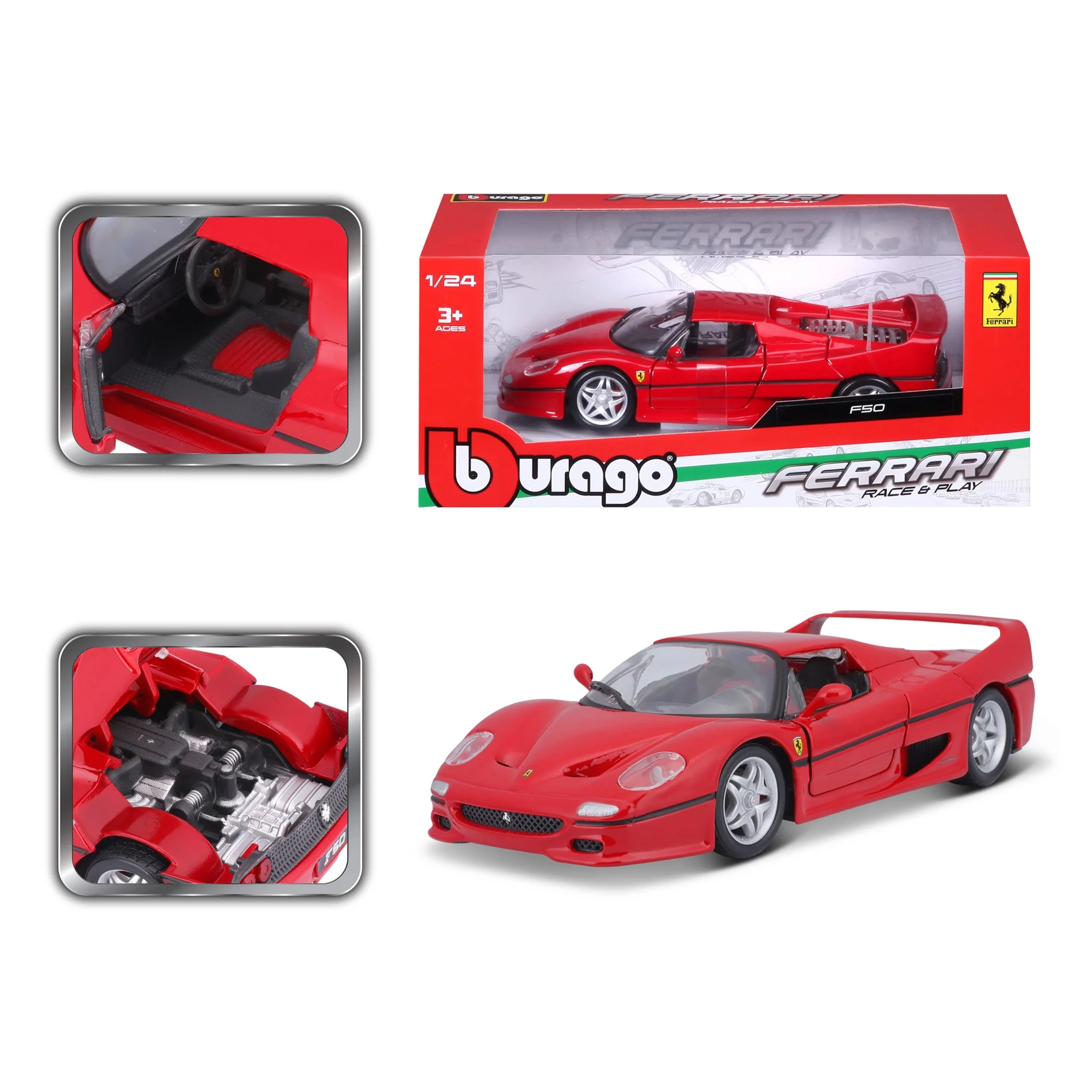 18-26010 Bburago Ferrari Race&Play - Ferrari F50, rossa - Scala 1:24 - immagine 4