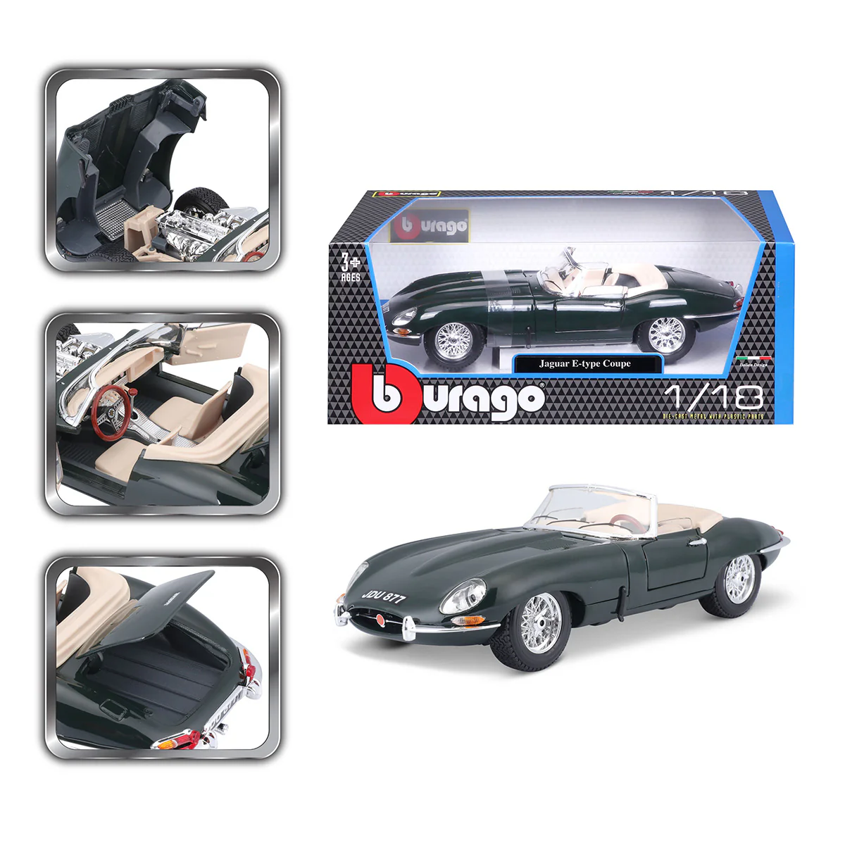 18-12046 - Bburago - 1:18 - 1961 Jaguar E-TYPE Cabrio - Verde - immagine 4