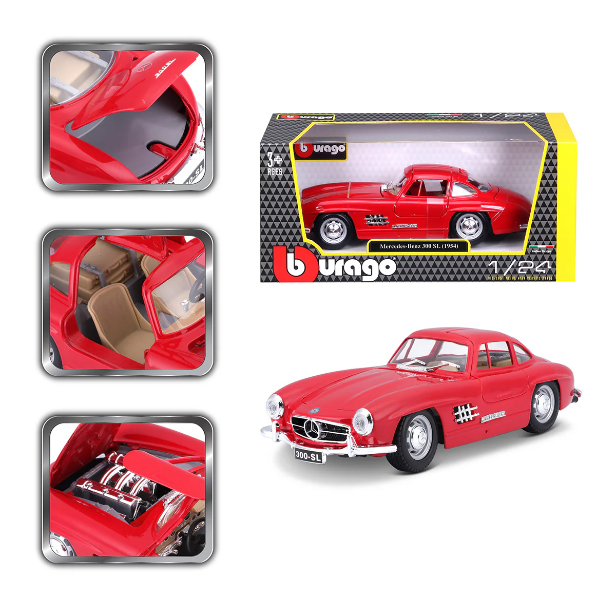 18-22023 RD Bburago - Mercedes-Benz 300 SL (1954), rossa - Scala 1:24 - immagine 4