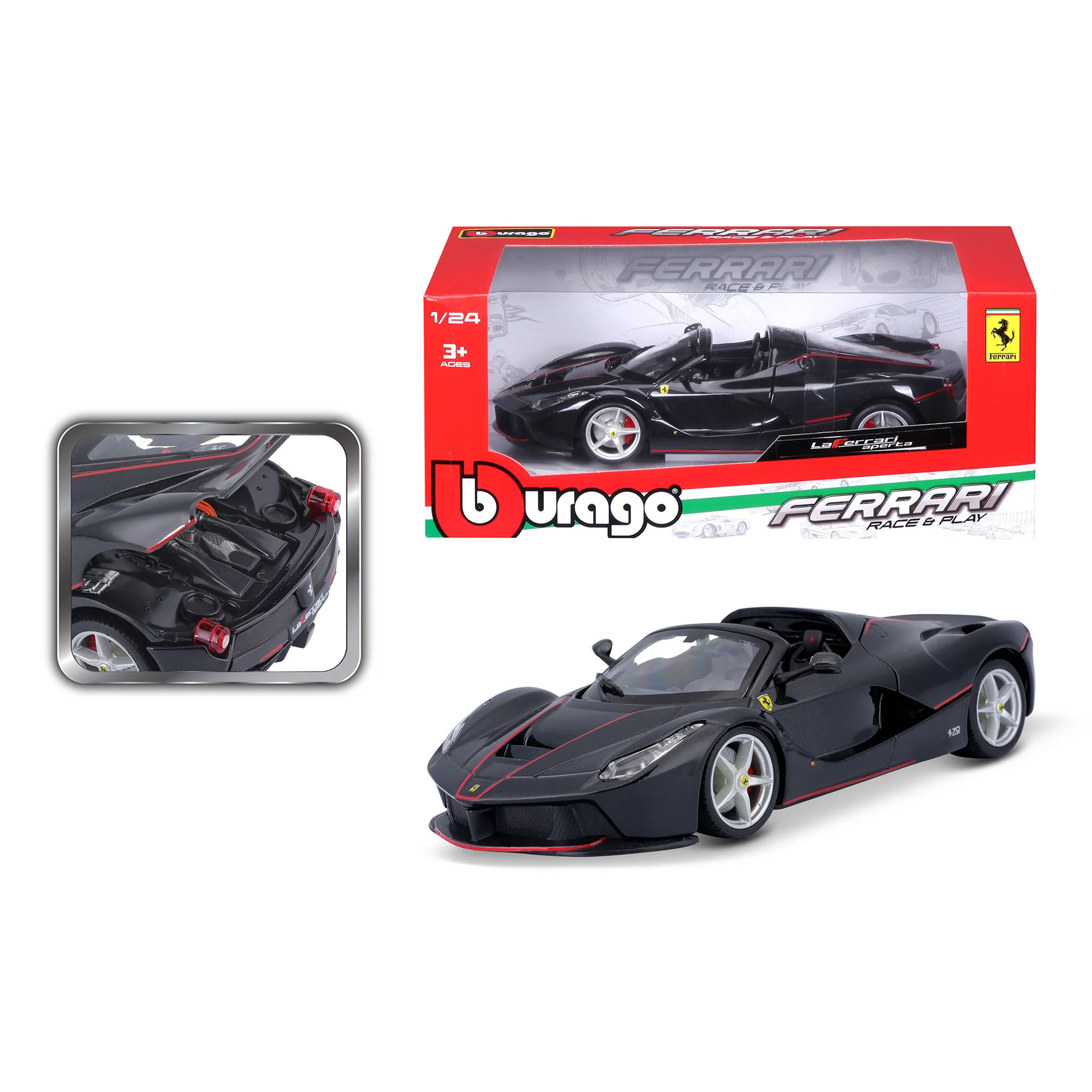 18-26022 Bburago Ferrari Race&Play - Ferrari LaFerrari Aperta, nera - 1:24 - immagine 4