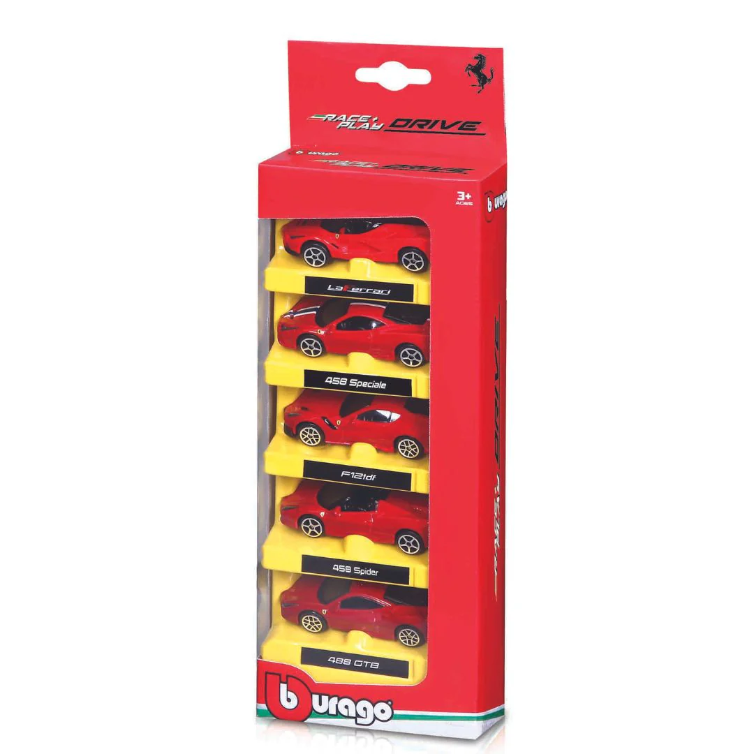18-56105 Burago Ferrari Race+Play - Pack da 5 Ferrari (scala 1:64) - immagine 2