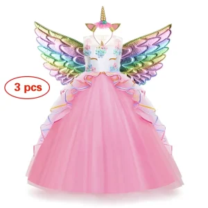 Vestito Unicorno Ragazza Principessa Rosa